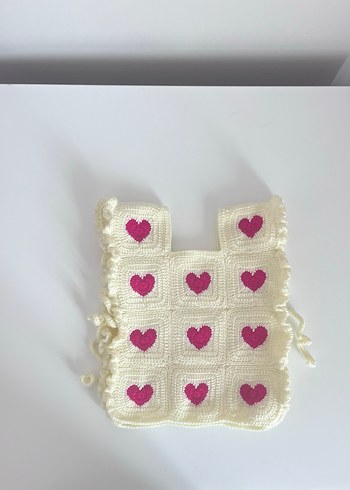 Kız Çocuk Kalpli Örgü Bohem Yelek - Görsel 2