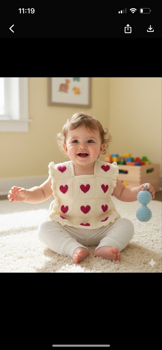 Kız Çocuk Kalpli Örgü Bohem Yelek - Görsel 4