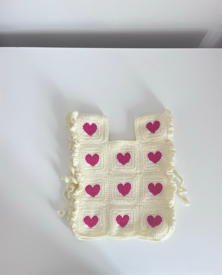 Kız Çocuk Kalpli Örgü Bohem Yelek - Görsel 2