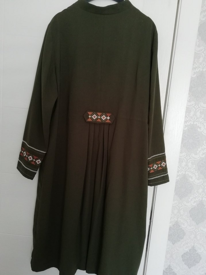 Kadın Kahverengi Nakışlı Fermuarlı Uzun Kaban - Görsel 4