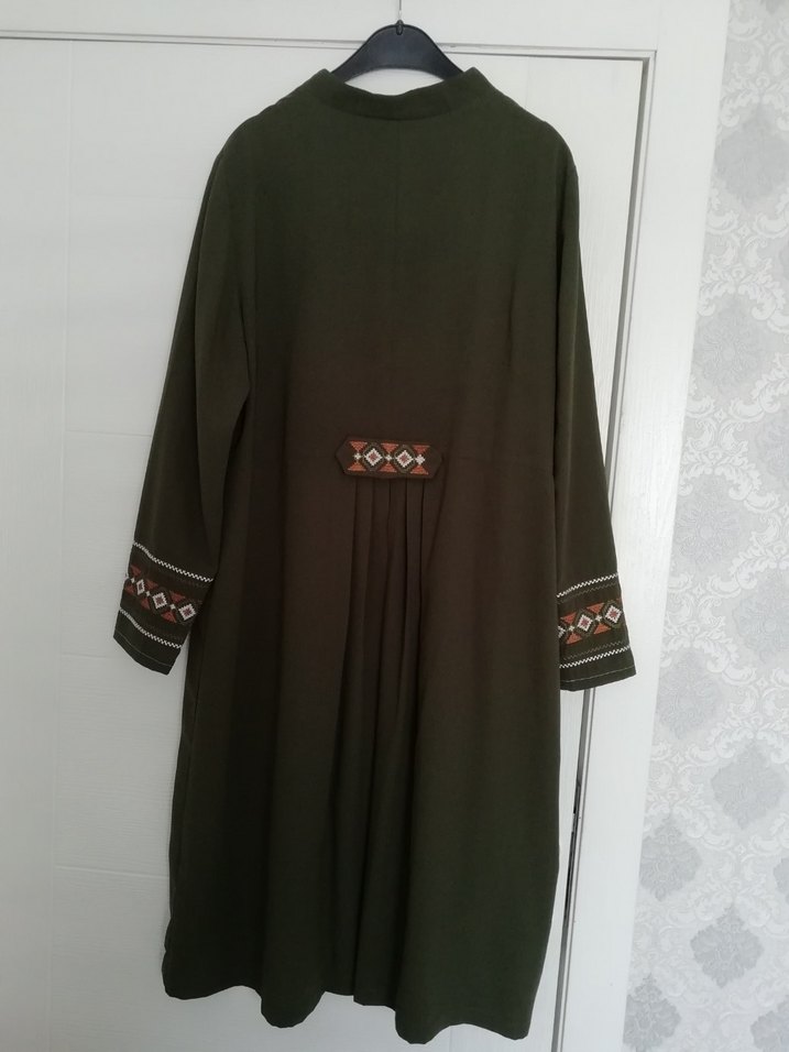 Kadın Kahverengi Nakışlı Fermuarlı Uzun Kaban - Görsel 5