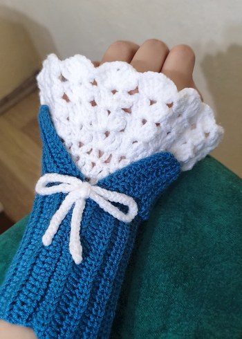 Mavi Örgü Kadın Eldivenleri - Görsel 2