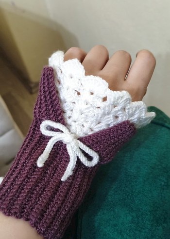 Bordo Örgü Kadın Eldivenleri Fiyonk Detaylı - Görsel 2
