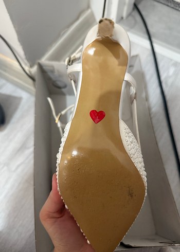 İnci İşlemeli Beyaz Stiletto Marcatelli Gelin ayakkabısı - Görsel 5