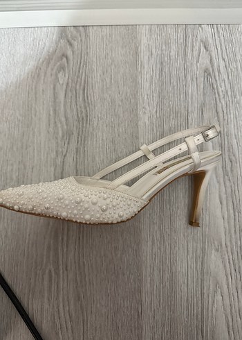 İnci İşlemeli Beyaz Stiletto Marcatelli Gelin ayakkabısı - Görsel 4