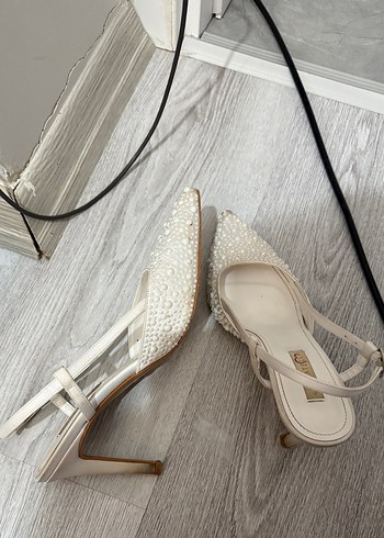 İnci İşlemeli Beyaz Stiletto Marcatelli Gelin ayakkabısı - Görsel 7
