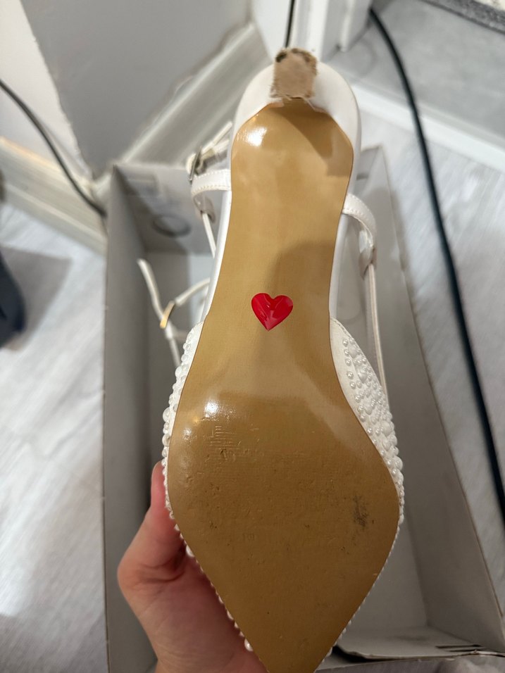 İnci İşlemeli Beyaz Stiletto Marcatelli Gelin ayakkabısı - Görsel 5