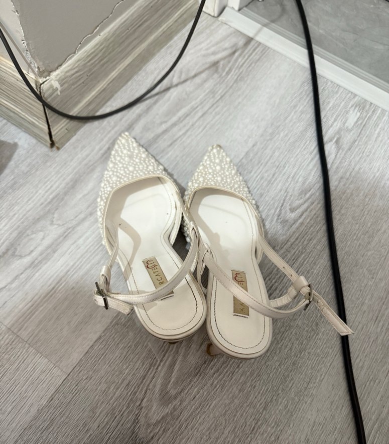 İnci İşlemeli Beyaz Stiletto Marcatelli Gelin ayakkabısı - Görsel 3