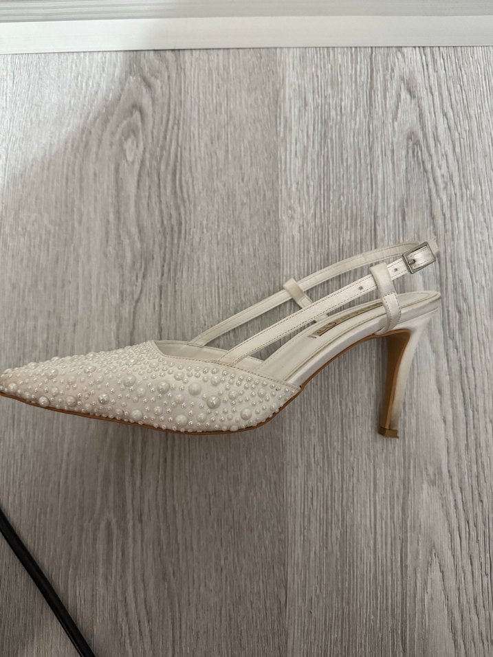İnci İşlemeli Beyaz Stiletto Marcatelli Gelin ayakkabısı - Görsel 4
