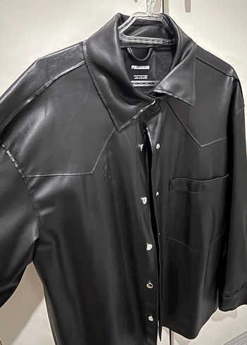 Düğmeli Siyah Deri Kadın Ceket - Görsel 2