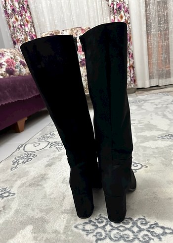 Siyah Süet Kadın Dizüstü Botlar - Görsel 4