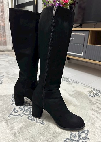 Siyah Süet Kadın Dizüstü Botlar - Görsel 5