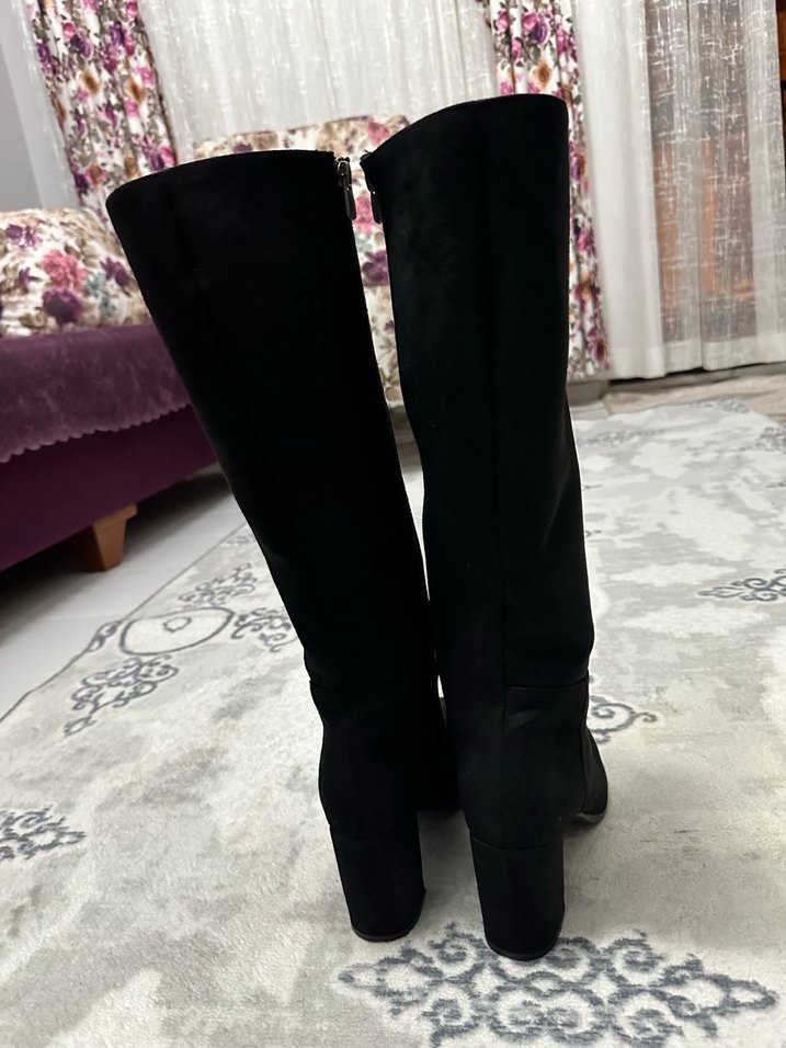 Siyah Süet Kadın Dizüstü Botlar - Görsel 4