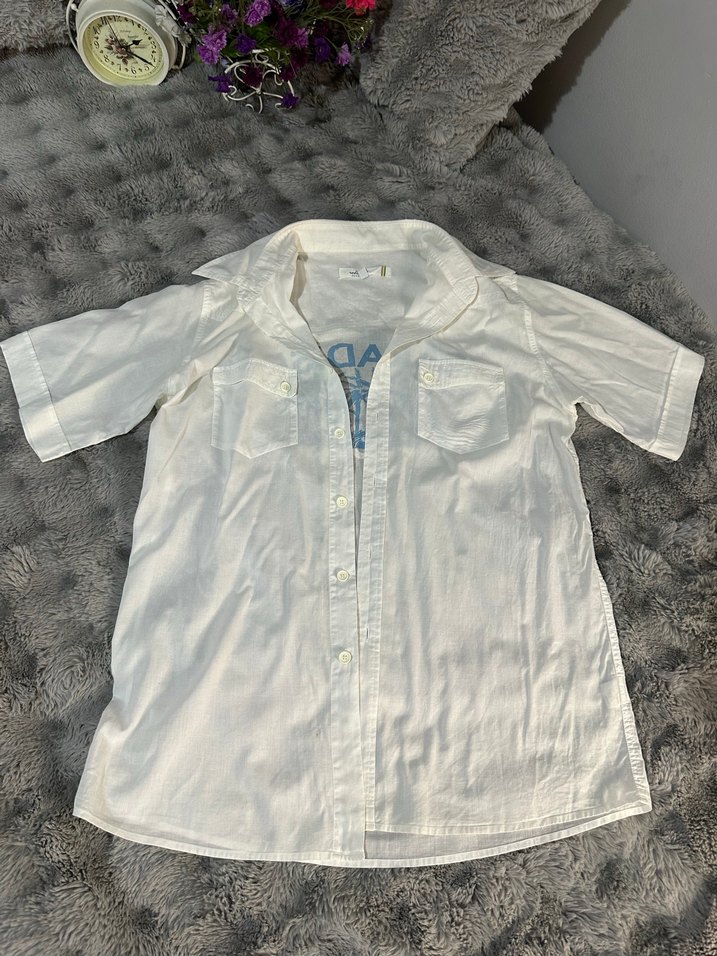 Düğmeli Keten Hamile Gömleği - Görsel 2