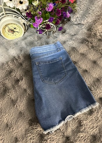 Kadın Mavi Kısa Kot Şort Rahat Kesim - Görsel 2