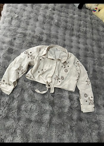 Nakışlı Bej Keten Gömlek - Görsel 2