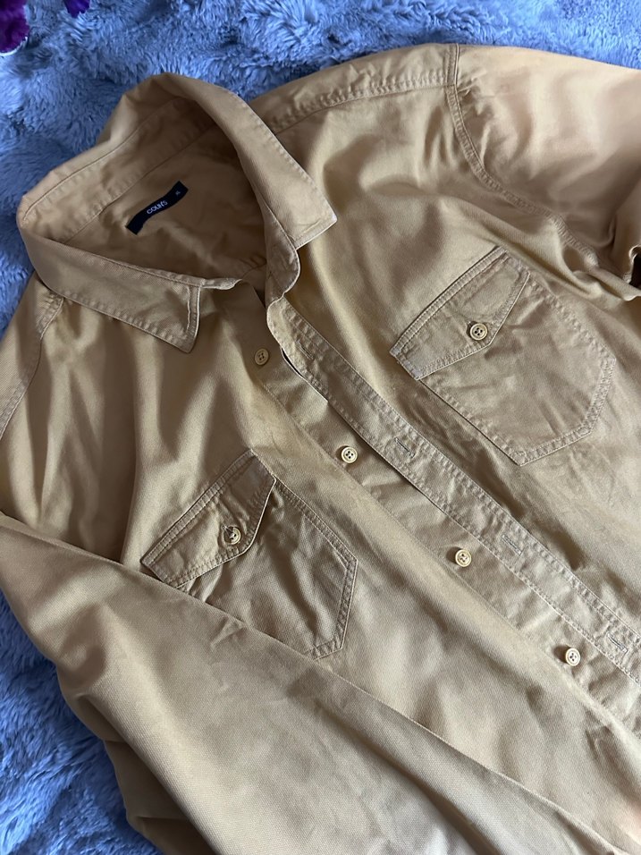 Bej Düğmeli Uzun Kollu Erkek Gömlek - Görsel 2