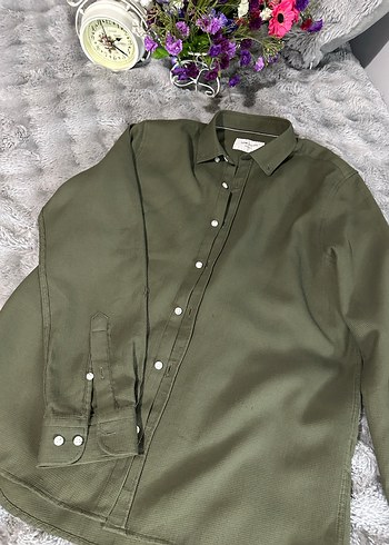 Düğmeli, Uzun Kollu erkek Haki Gömlek - Görsel 2