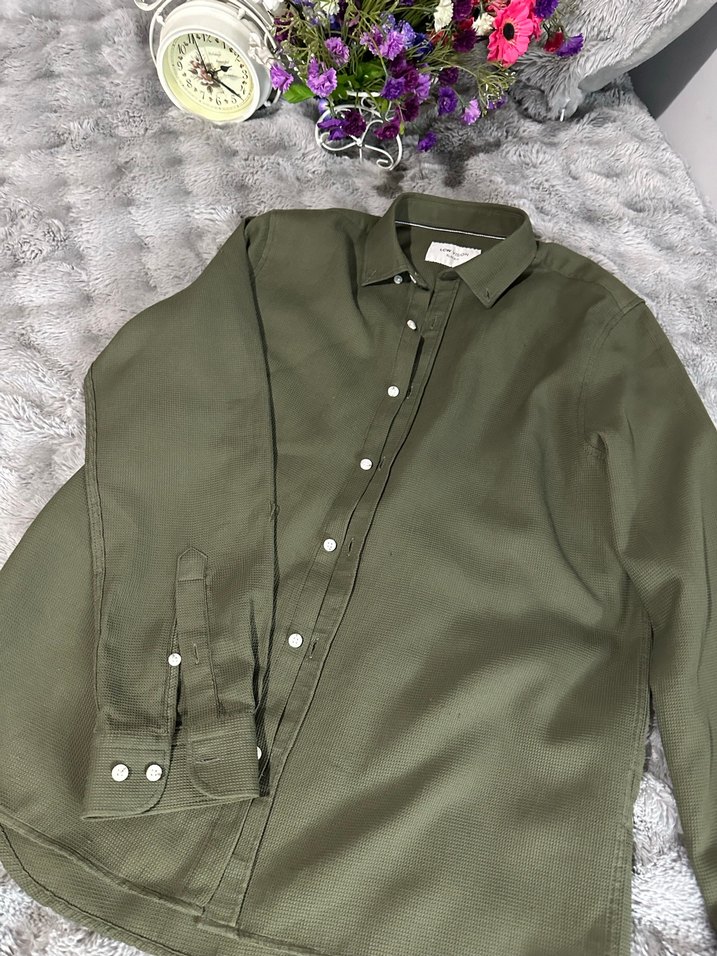 Düğmeli, Uzun Kollu erkek Haki Gömlek - Görsel 2