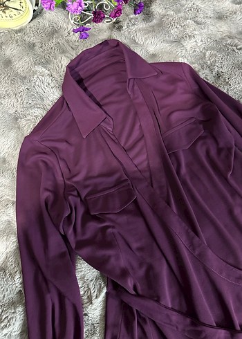 Mor Uzun Kollu Rahat Kadın Sabahlık - Görsel 2