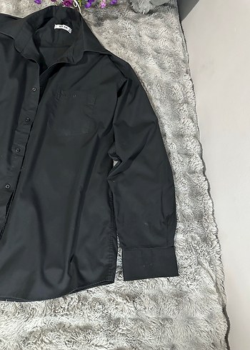 Düz Siyah Uzun Kollu erkek Gömlek - Görsel 2