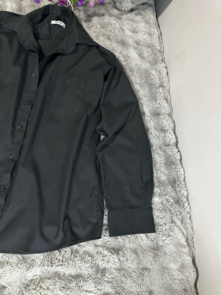 Düz Siyah Uzun Kollu erkek Gömlek - Görsel 2