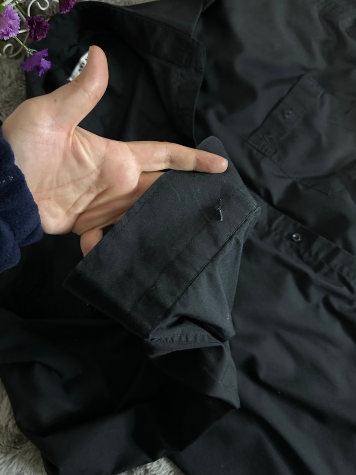 Düz Siyah Uzun Kollu erkek Gömlek - Görsel 4