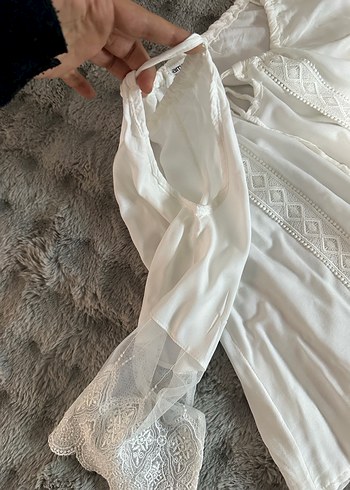 Dantelli Bohem Uzun Kollu Beyaz Bluz - Görsel 3