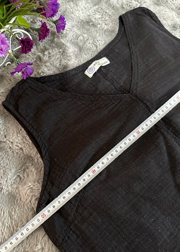 Siyah V Yaka Kolsuz Keten Bluz - Görsel 3