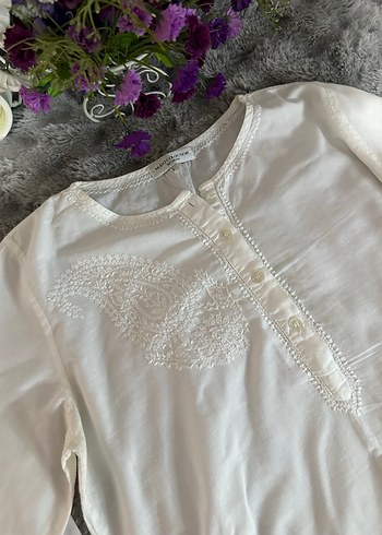 Nakışlı Beyaz Hamile Tunik, Uzun Kollu, Bohem - Görsel 7