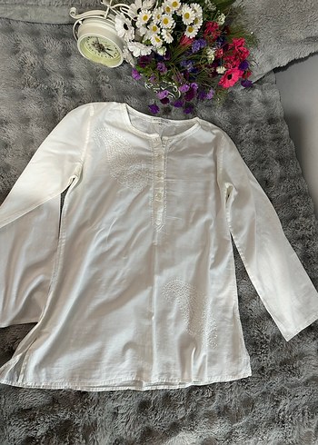 Nakışlı Beyaz Hamile Tunik, Uzun Kollu, Bohem - Görsel 2