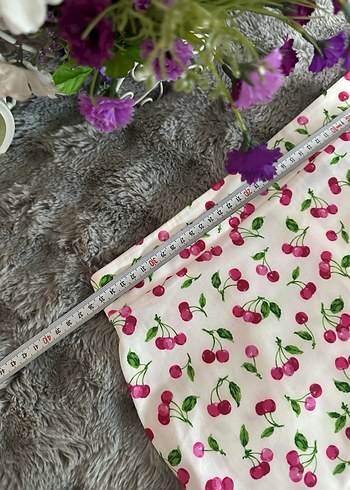 Pembe Kiraz Desenli Fırfırlı Midi Etek - Görsel 5