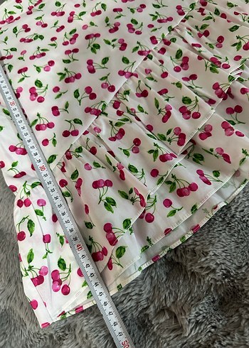 Pembe Kiraz Desenli Fırfırlı Midi Etek - Görsel 7