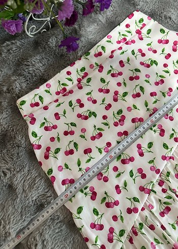 Pembe Kiraz Desenli Fırfırlı Midi Etek - Görsel 6