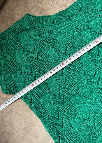 Turkuaz Kısa Kollu Örgü Kadın Kazak - Görsel 4