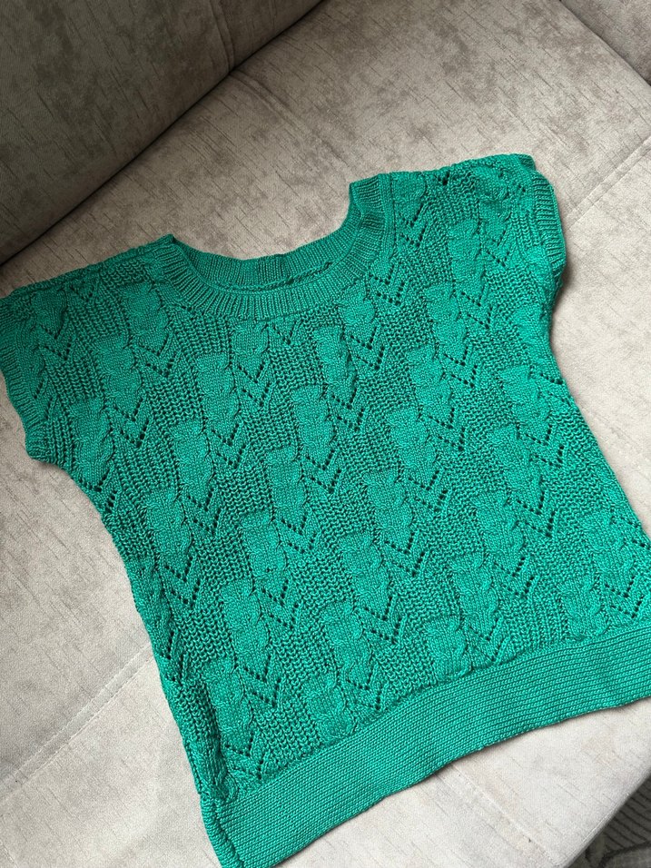 Turkuaz Kısa Kollu Örgü Kadın Kazak - Görsel 2