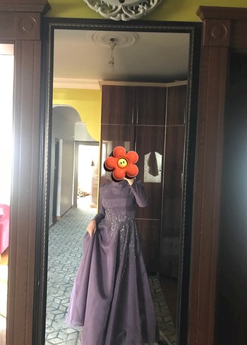Abiye Uzun Kollu Mor Drapeli Abiye Elbise