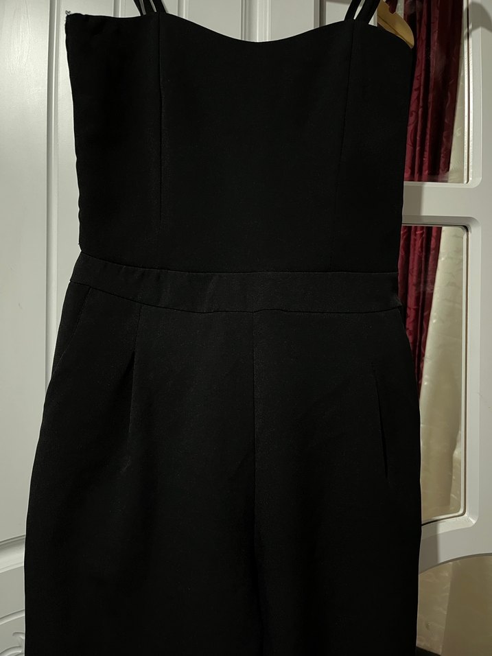 Siyah Askılı Midi Kadın Tulum - Görsel 2