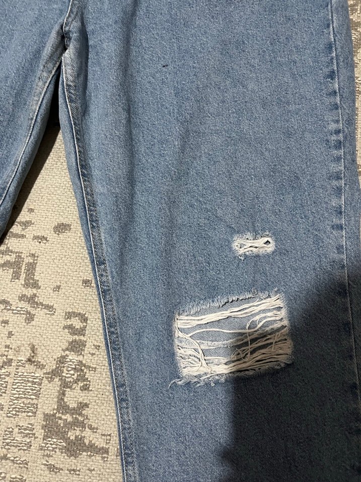 Kadın Mavi Salaş Yırtık Detaylı Kot Pantolon - Görsel 2