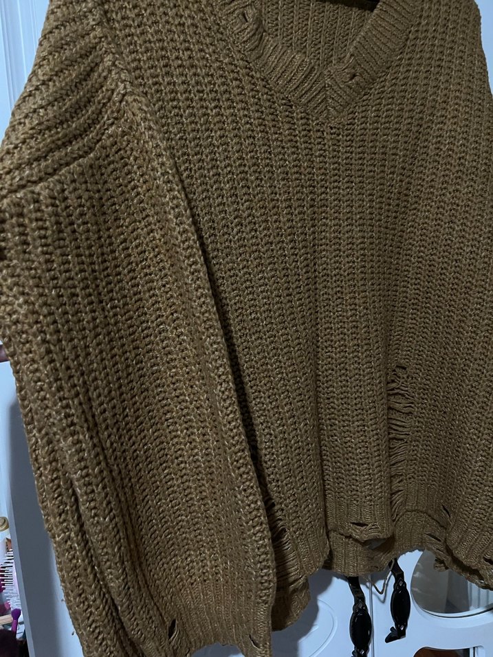 Hardal V Yakalı Örgü Kadın Kazak - Görsel 2