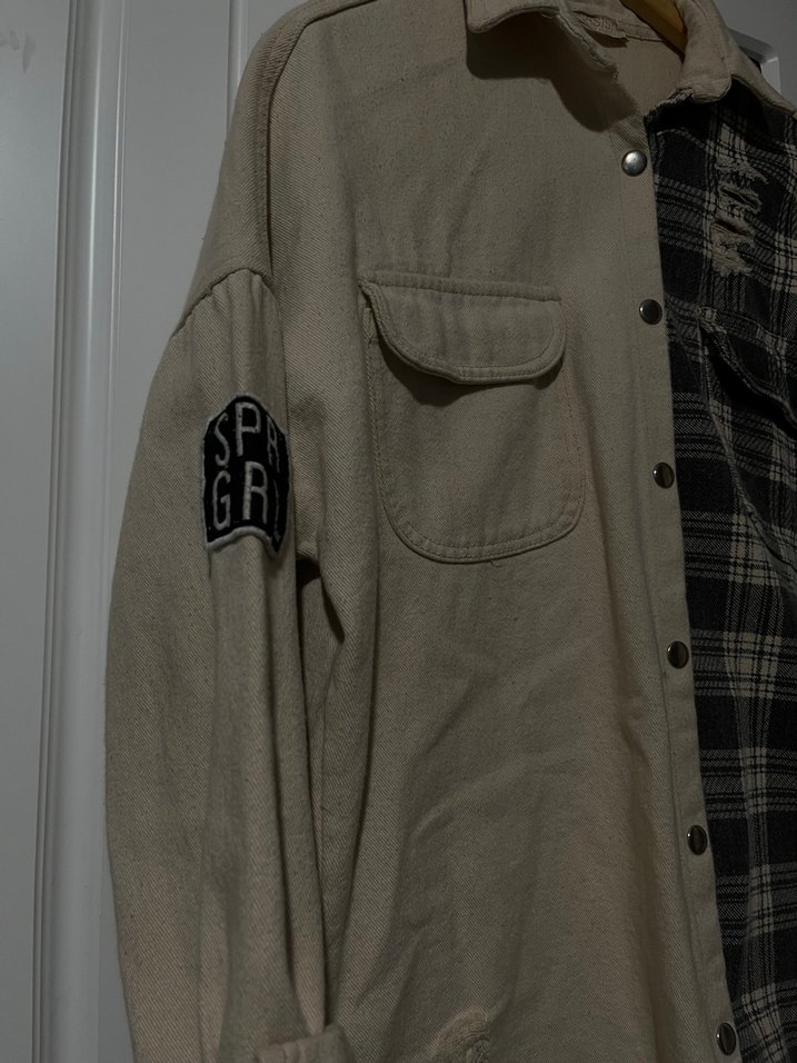 Düğmeli Bej Siyah Ekose Kadın Gömlek - Görsel 3