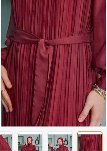 Diger Bordo Piliseli Uzun Kollu Uzun Elbise - Görsel 4