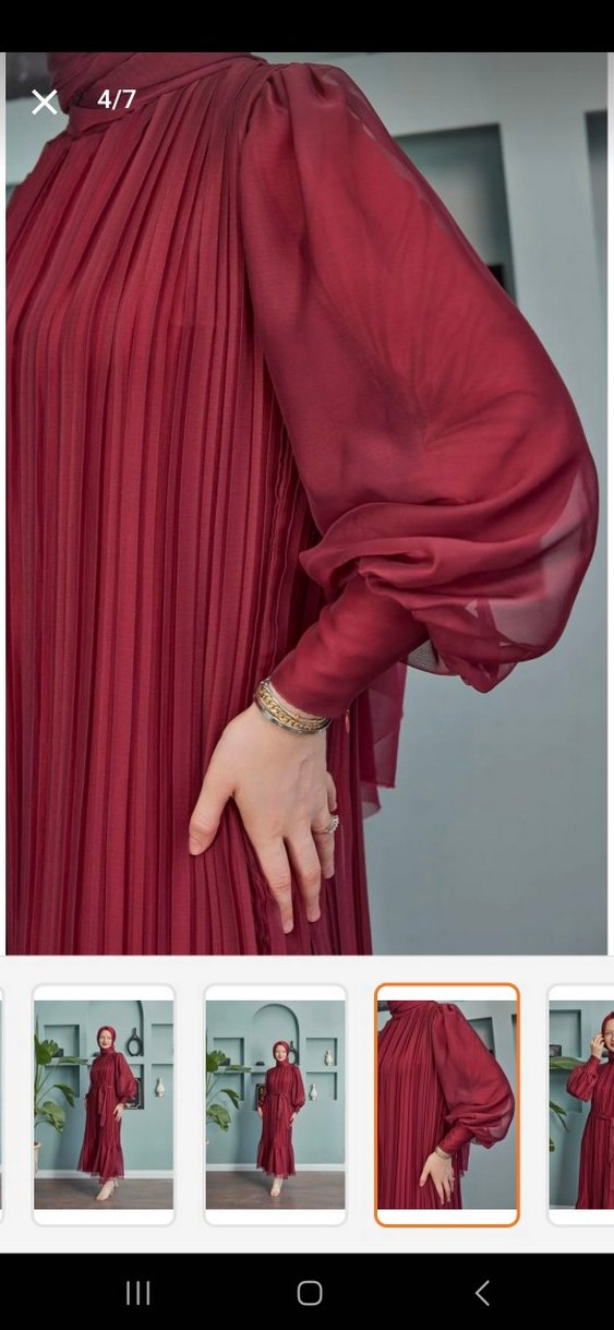 Diger Bordo Piliseli Uzun Kollu Uzun Elbise - Görsel 2