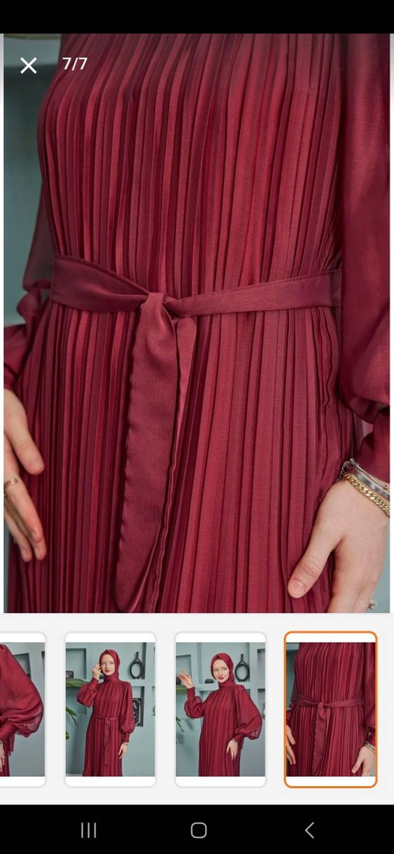 Diger Bordo Piliseli Uzun Kollu Uzun Elbise - Görsel 4