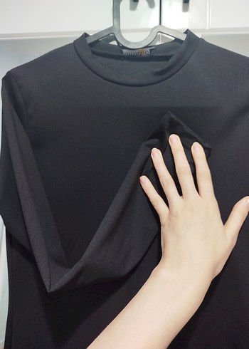 Siyah Yüksek Yakalı Uzun Kollu Mini Elbise - Görsel 5