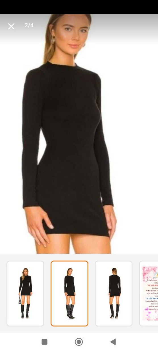 Siyah Yüksek Yakalı Uzun Kollu Mini Elbise - Görsel 2