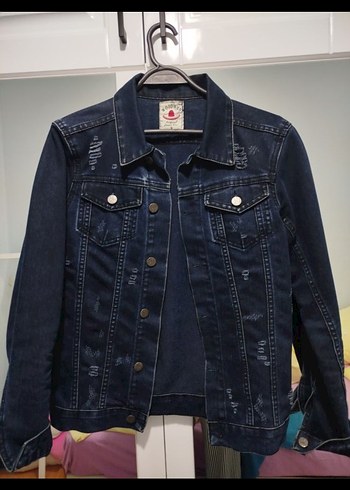 Düğmeli Lacivert Kadın Kot Ceket - Görsel 2