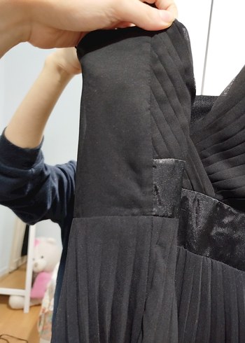 Kadın Siyah Piliseli Midi Abiye Elbise - Görsel 7