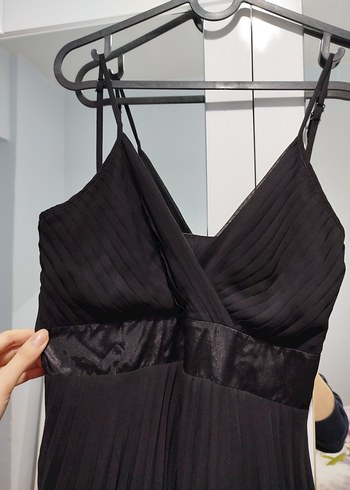 Kadın Siyah Piliseli Midi Abiye Elbise - Görsel 5