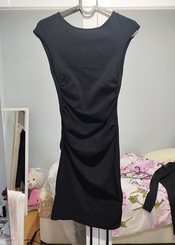 Siyah Süet Yüksek Yakalı Mini Elbise - Görsel 3